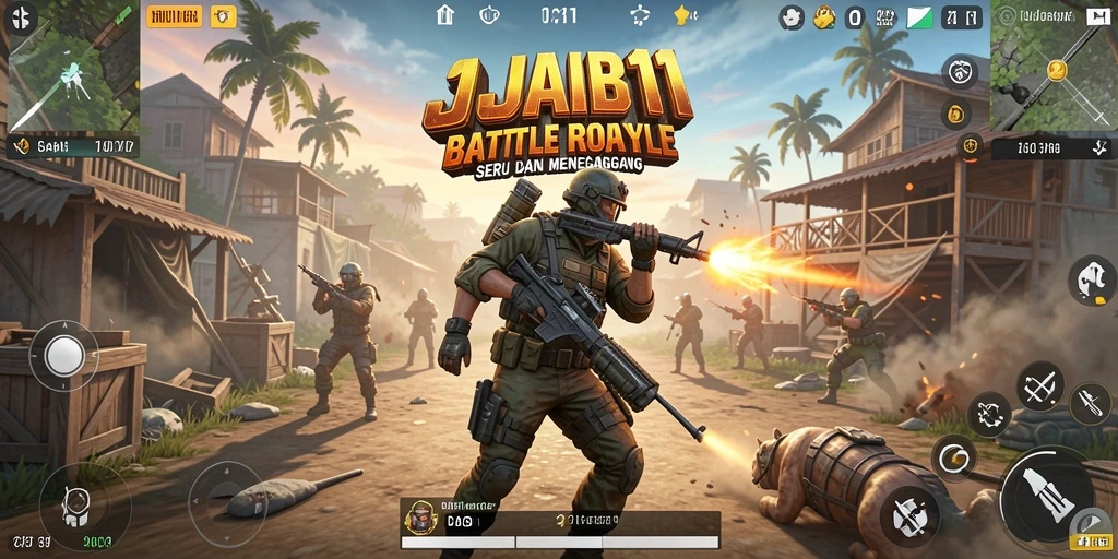 Tampilan aksi seru dalam gameplay Battle Royale AJAIB11.