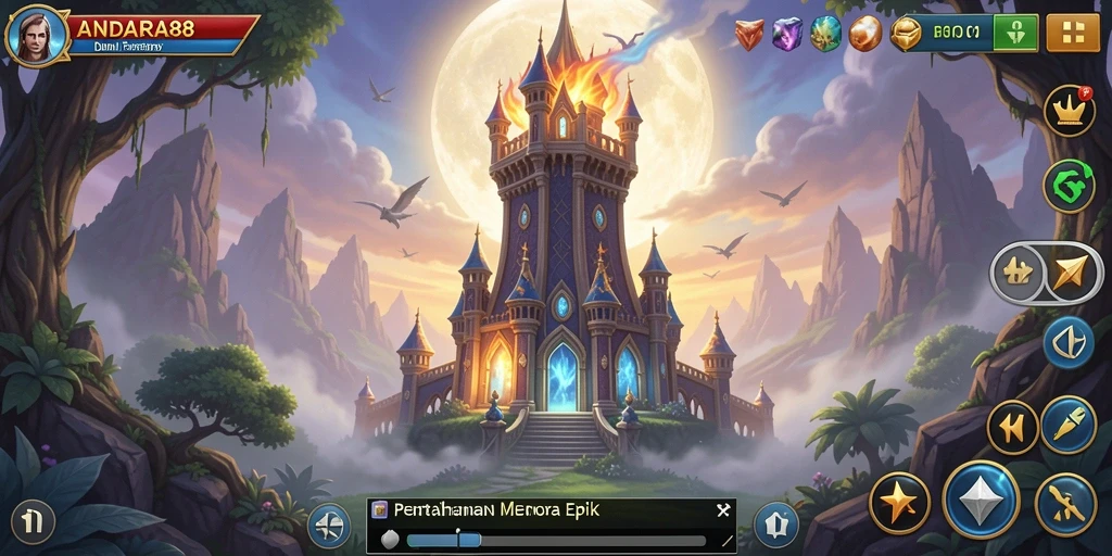 Tangkapan layar gameplay ANDARA88 yang menampilkan menara dan musuh.