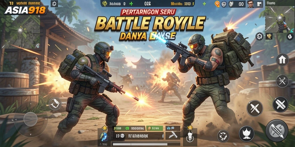 Screenshot gameplay ASIA918 menampilkan aksi seru dalam pertarungan Battle Royale.