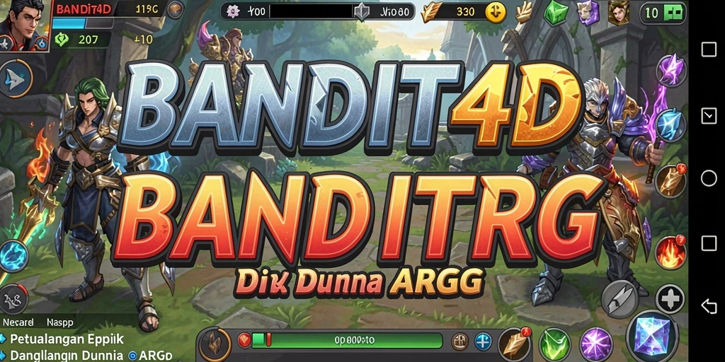 Screenshot utama BANDIT4D menampilkan pertarungan epik di dunia fantasi.