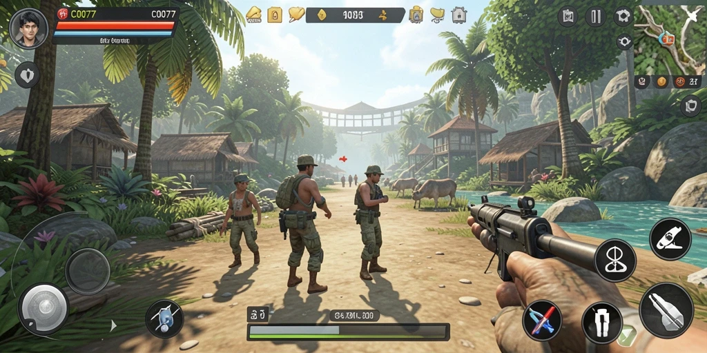 Tampilan gameplay seru dari C0077 yang menampilkan interaksi karakter.