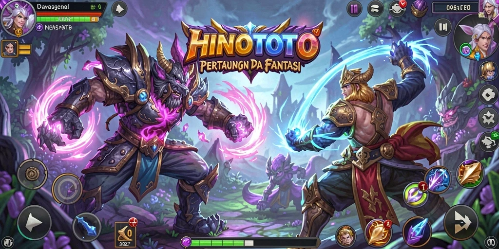Screenshot menampilkan karakter bertarung dengan gerakan impresif di HINOTOTO.