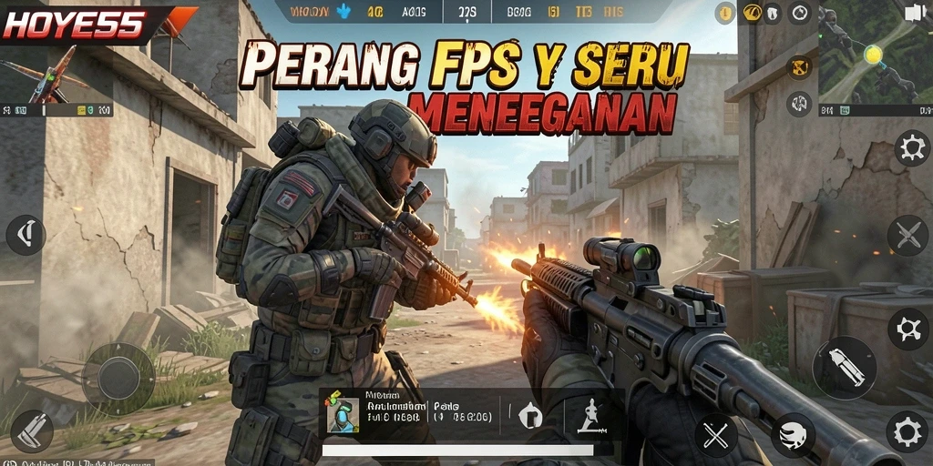 Tampilan gameplay yang mendebarkan dalam pertempuran FPS.