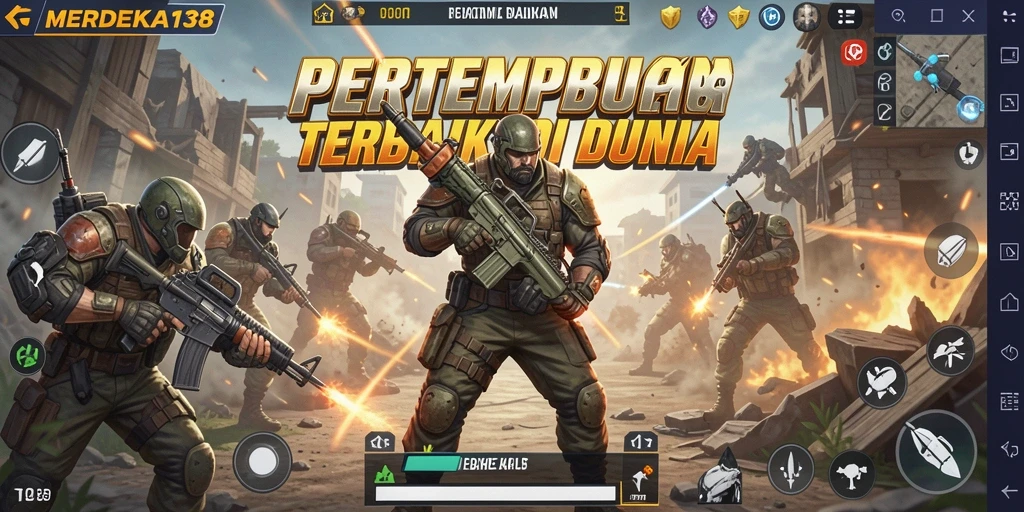 Tangkapan layar gameplay MERDEKA138 menampilkan aksi Battle Royale yang epik.