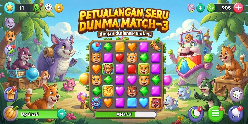 Tangkapan layar gameplay MG525 menunjukkan kombinasi warna-warni dan efek menarik.