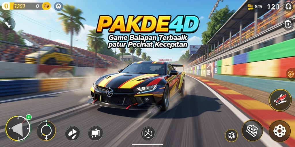 Screenshot gameplay <strong>PAKDE4D</strong> menunjukkan aksi balapan yang seru dan mendebarkan.