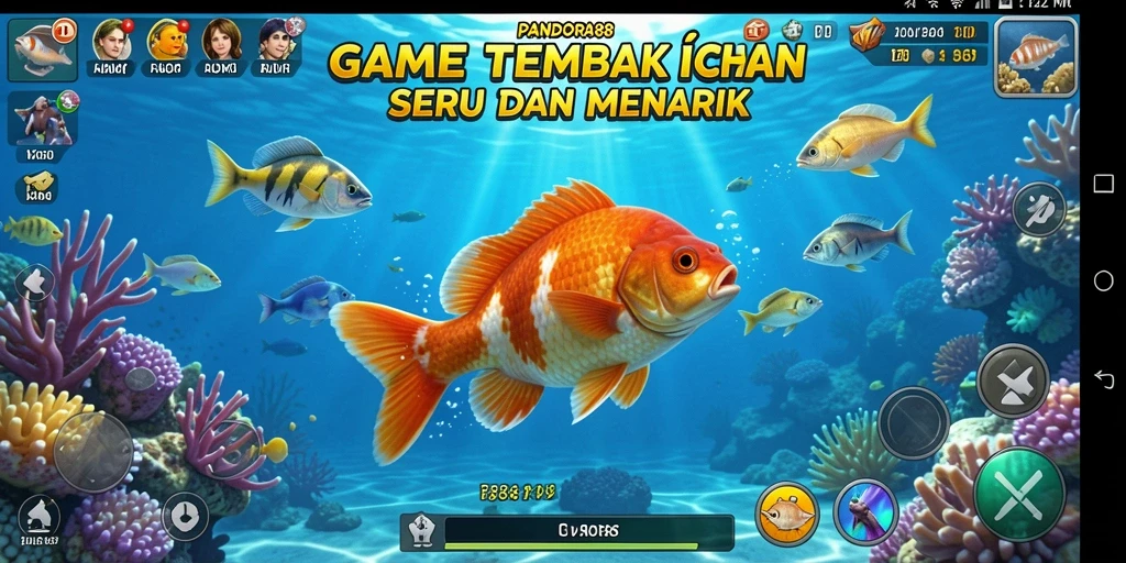 Tampilan permainan PANDORA88 dengan efek tembakan ikan yang mendebarkan.