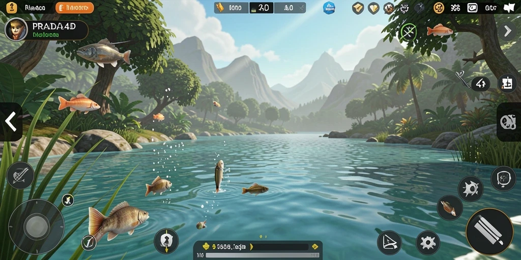 Tampilan gameplay menarik dalam PRADA4D dengan aksi memancing yang seru.