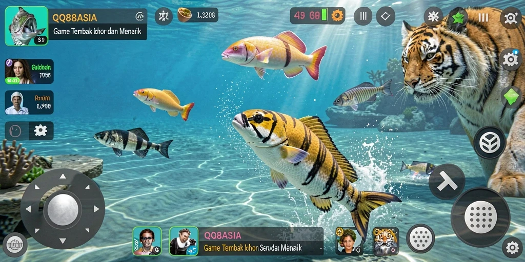 Screenshot menampilkan aksi seru dalam game Tembak Ikan QQ88ASIA.