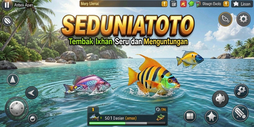 Tangkapan layar SEDUNIATOTO menampilkan aksi seru memancing ikan.