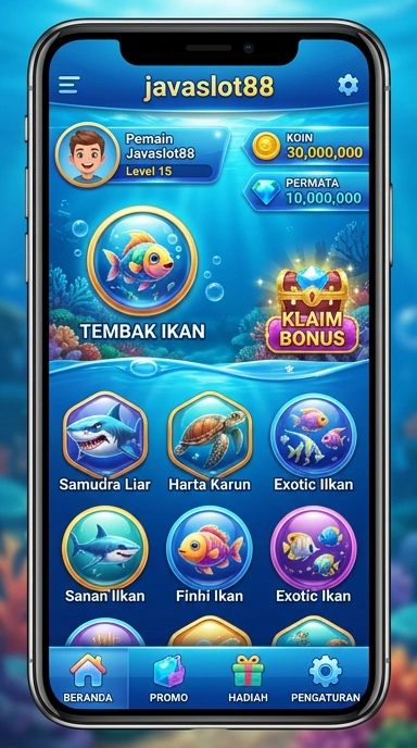 Menu utama aplikasi javaslot88 dengan berbagai pilihan game.